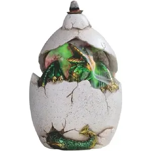 6.5" H Green Dragon in Egg Backflow Incense Burner with LED Light