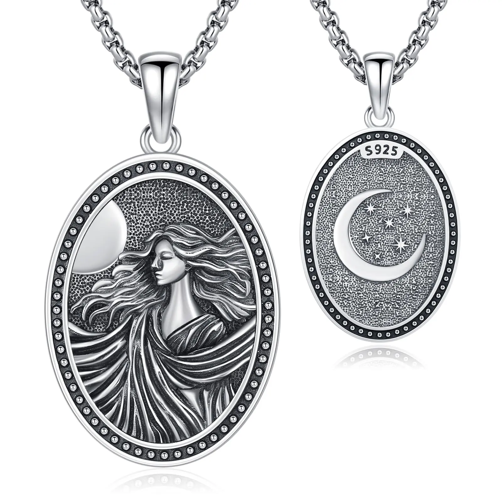 Thanches Nyx Greek Night Goddess 925 Pure Silver Spiritual Pendant, Unisex Names Mystery Protection Amulet Jewelry, Necklace Gift for Women Men (Pure Silver Necklaces & Pendants), Wiccan Amulet