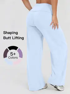 Women's High Waist Vintage Straight Leg Pants, Outdoor Sports Yoga Training Pants Flap Waist Casual Loose Wide Leggings, Spring & Fall Fashion, Outdoor Training Trousers