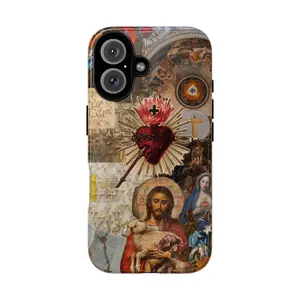 Catholic Aesthetic Phone Case, Sacred Heart of Jesus, Virgin Mary Renaissance Art Collage for iPhone 17 16 15 14 13 12 11 XS XR