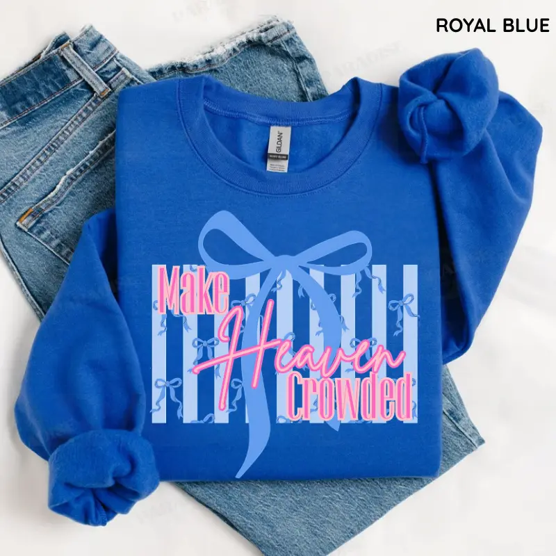 Make Heaven Crowded Bow Sweatshirt, Coquette Christian Crewneck, Preppy Faith Graphic Pullover, Cute Religious Sweatshirt, Jesus Inspired Gift for Women