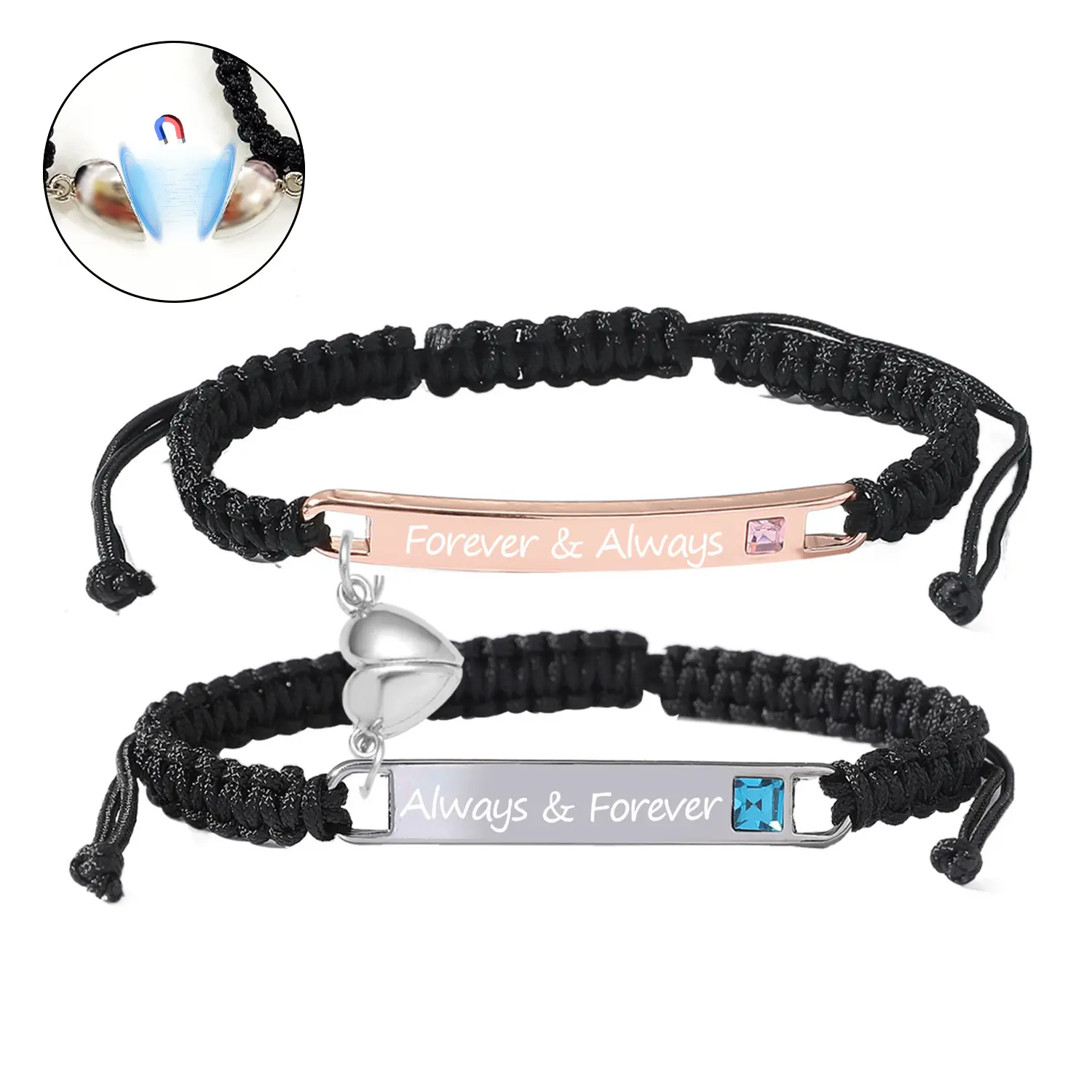 Adjustable Couple Bracelet Set, Heart Rate Bracelet, Fashion Bracelet for Couples, Daily Clothing Decor, Trendy All-match & Exquisite Jewelry for Birthday Love Gift, Heart Charm Bracelet