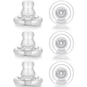 Silver Silicone Earring Backs Replacements for Studs/Droopy Ears, Hypoallergenic Secure No-Irritate Earring Backs for Adults (Silver)