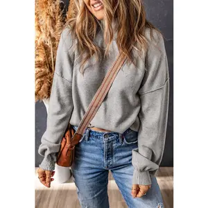 Brielle Turtleneck Drop Shoulder Bubble Sleeve Knit Sweater