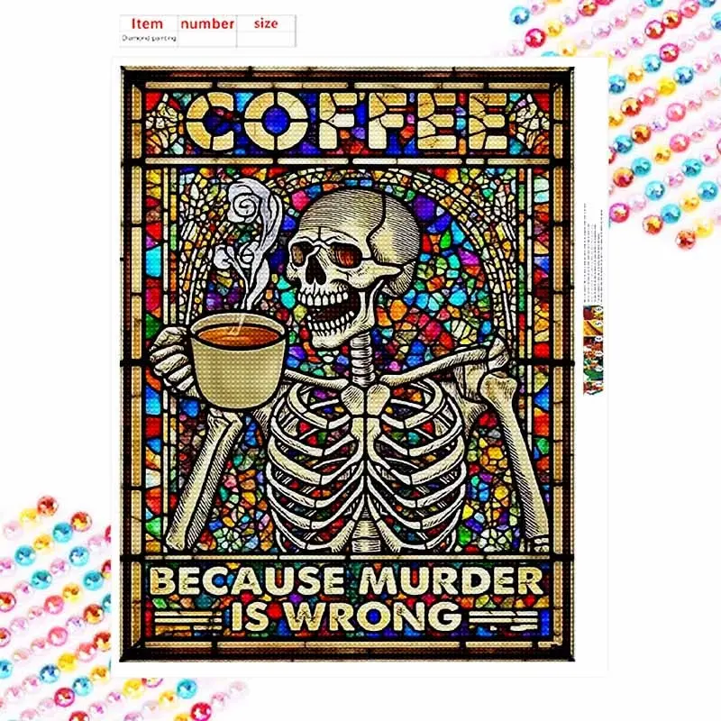 5D Skull Art Diamond Painting, Colorful Skull Mosaic Cross Stitch Kit, DIY Full Round Rhinestone Puzzle Gift, Home Decor Wall Hanging