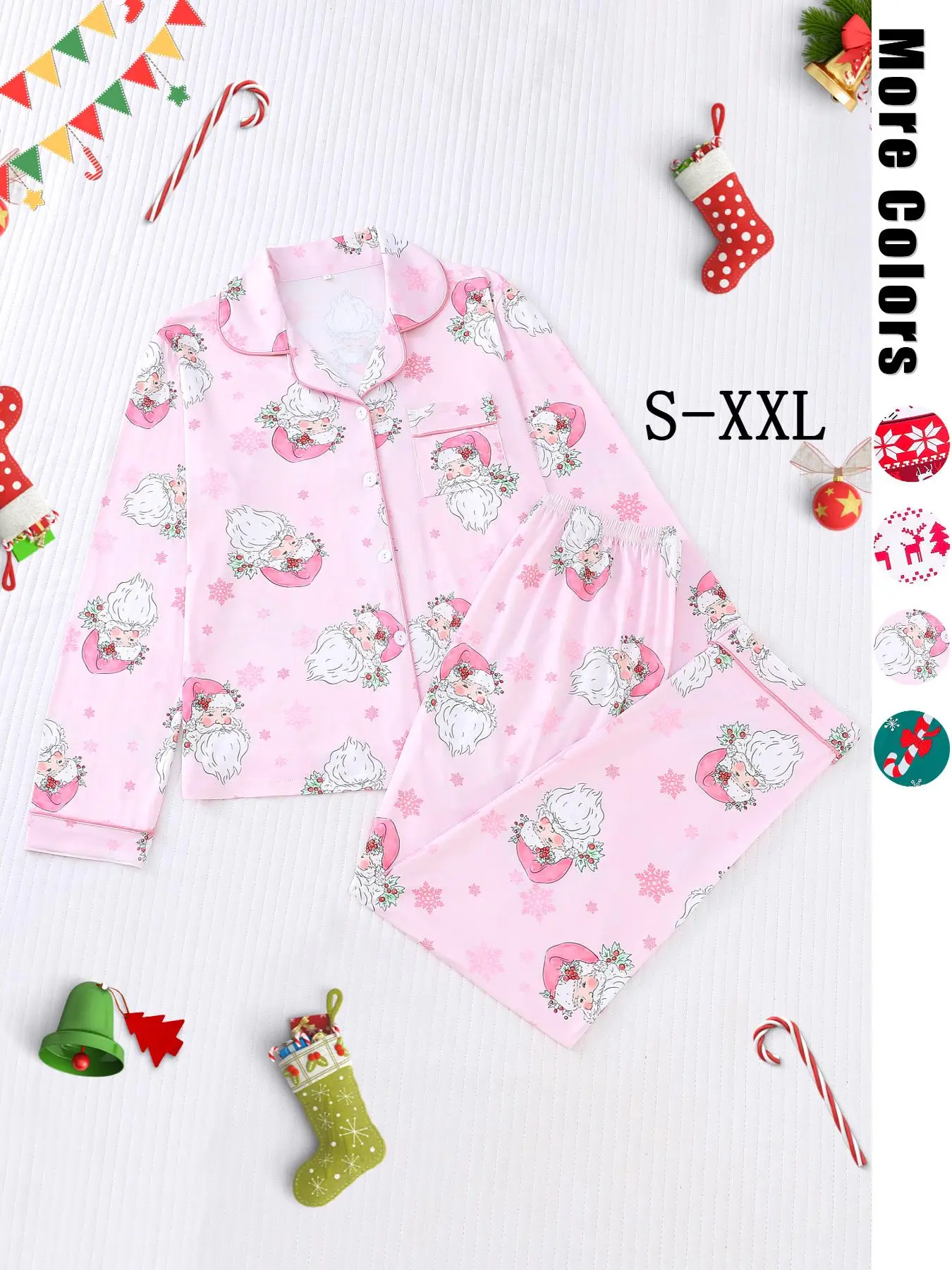 【Christmas】Women's Christmas Pajama Set, Snowflake Deer Print, Long Sleeve Button-Up Top & Elastic Pants, Casual Home Wear, S-XXl Sizes