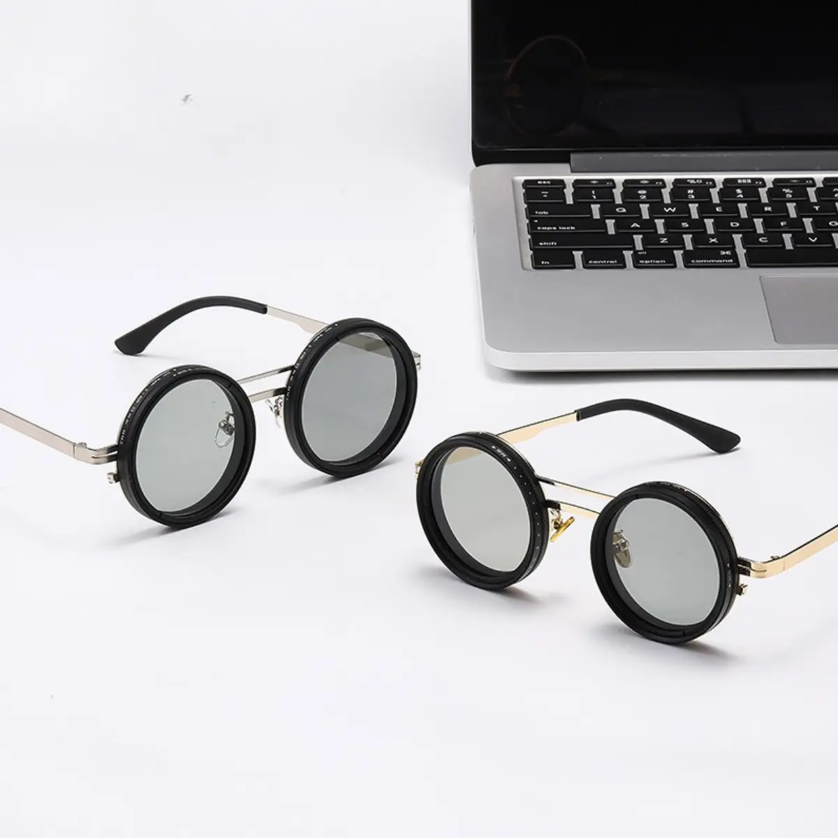 Men's Rounded Full Rim Polarised Lens Sunglasses - 1-9 Gears Adjustable Tint, ND Filter, Alloy Frame, Adjustable Fit, Beach Use, Ideal Gift
