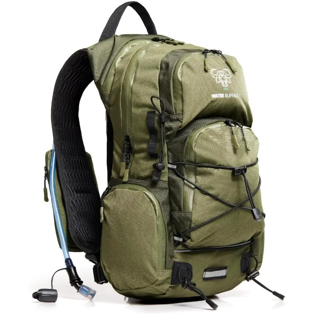 Unisex 22L Hydration Backpack with 2L BPA-Free Leakproof Bladder, Waterproof Zippers, Trekking Pole Holders, Adjustable Straps, 6 Storage Pockets for Hiking, Adventure