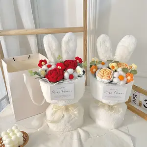 Rabbit Ear Design Knitted Bouquet, 1 Set Handmade Crochet Bouquet, Party Gift for Girlfriend, Birthday Gift, Home Decoration, Gift