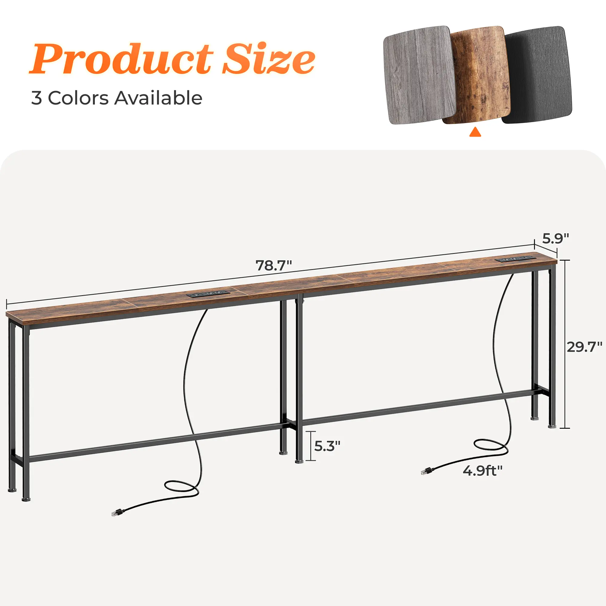 78.7 Inch, 2 Power Outlets, Rustic Brown