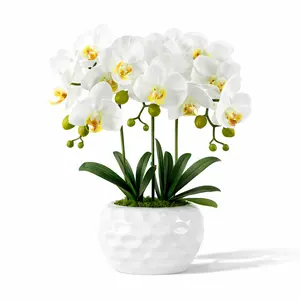 Lifelike Artificial Orchid Arrangement with Ceramic Planter – Decorative Faux Floral Display for Bathroom, Dining Table, Balcony or Reception Area – Easy Care, Fade Resistant Decor and Perfect Gift for Any Occasion