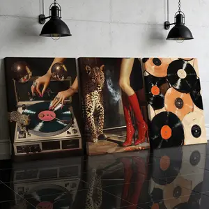 3-Piece Wood Frame Canvas Art, Gold Leopard Print Trio Poster, Modern Home Decor, Waterproof, Living Room & Hallway Wall Art