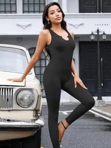 Women Yoga Romper Workout Ribbed Sleeveless Sport Stretch Jumpsuit Playsuit