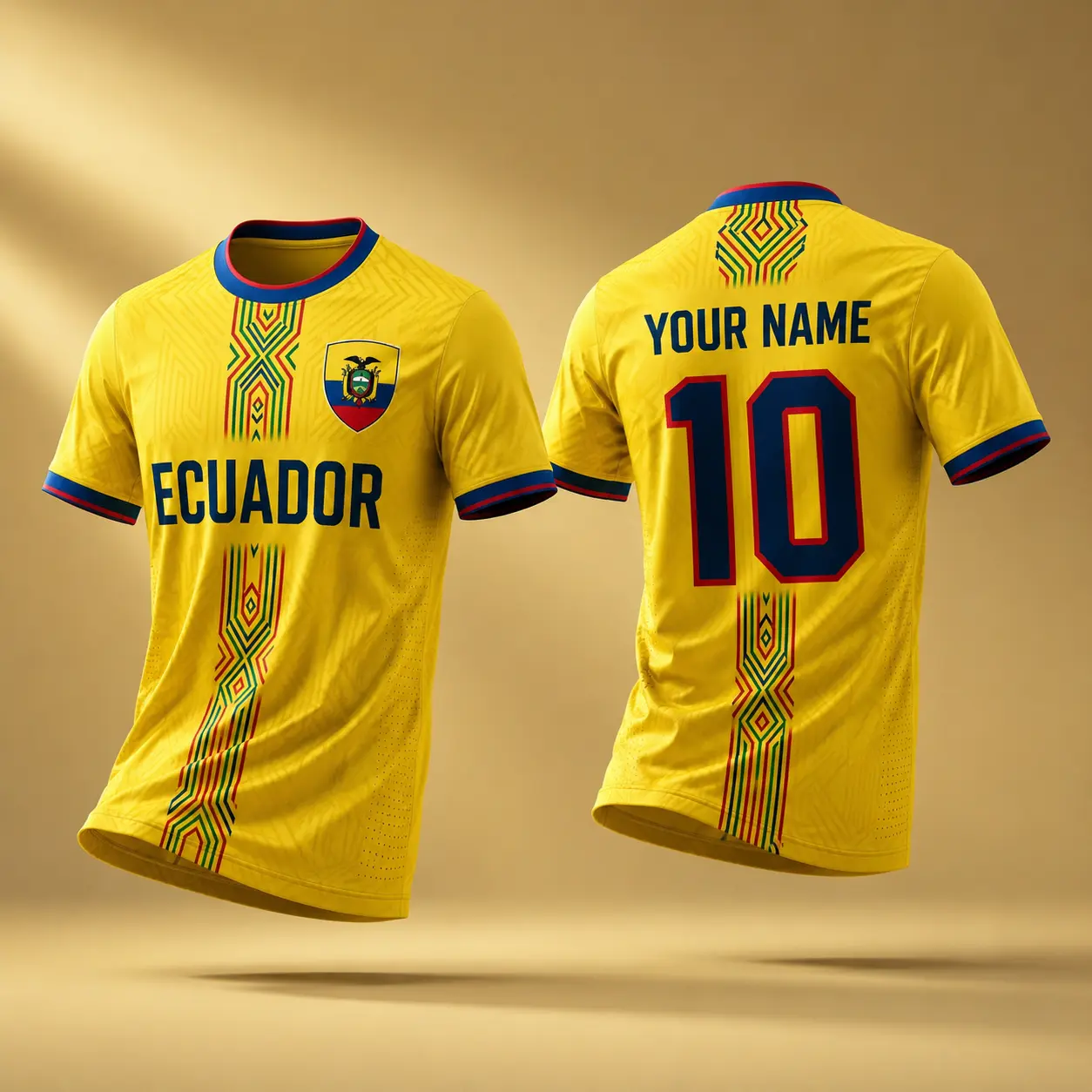 Ecuador-Inspired Yellow Soccer Jersey Style Shirt, Custom Name Number 10 Fan Top, Retro Football Athletic Streetwear Jersey