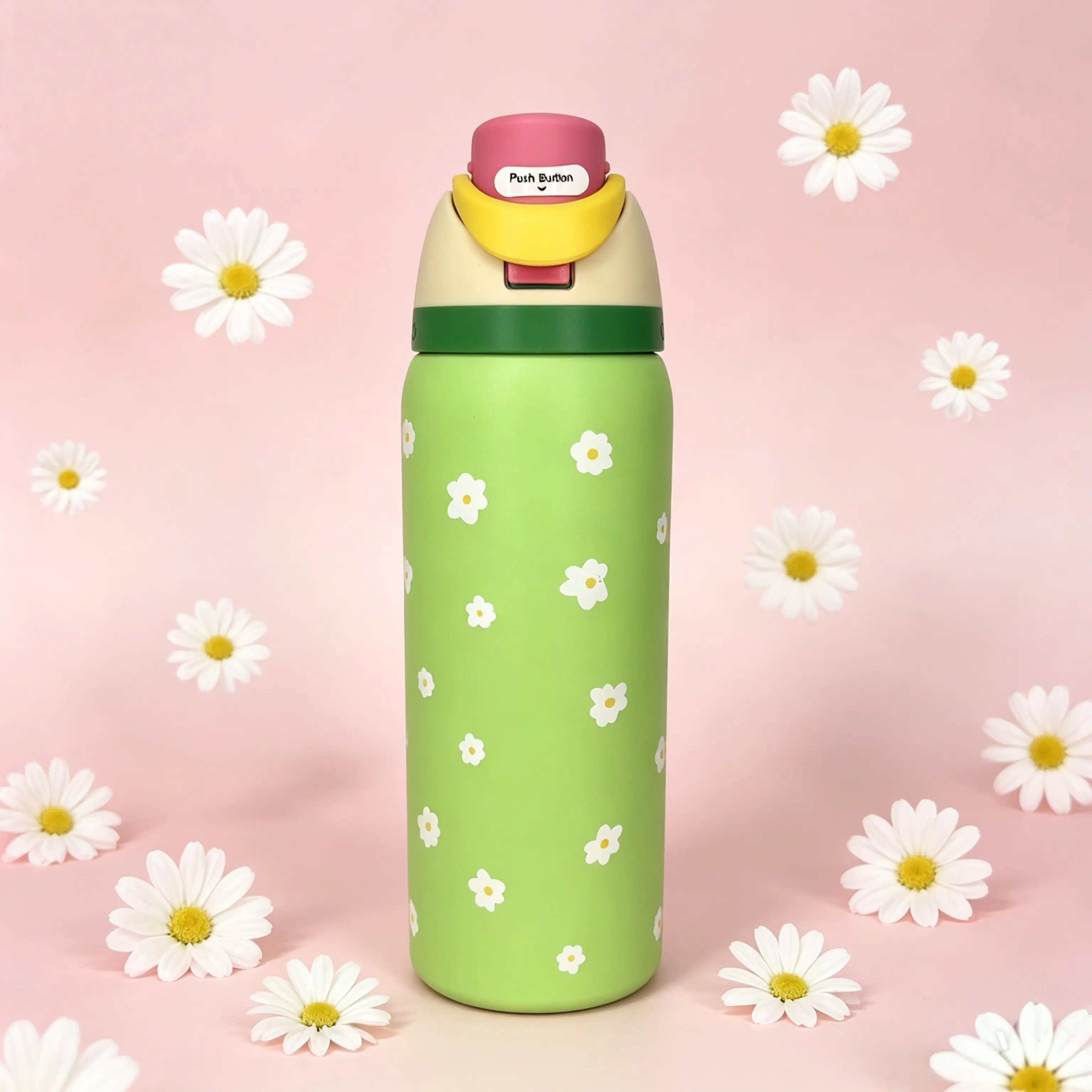 Owala 32oz FreeSip Insulated Water Bottle, Cute Daisy Print Stainless Steel Tumbler with Straw, Leak-Proof, Keeps Cold 24H, Cup Holder Friendly for Travel & School