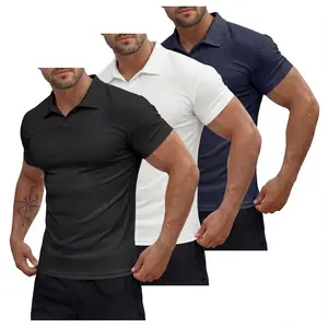 STREVATE Men's Johnny Collar Polo, Shoulder-Widening Cut, Athletic Tapered Fit, Heavyweight Structured Knit