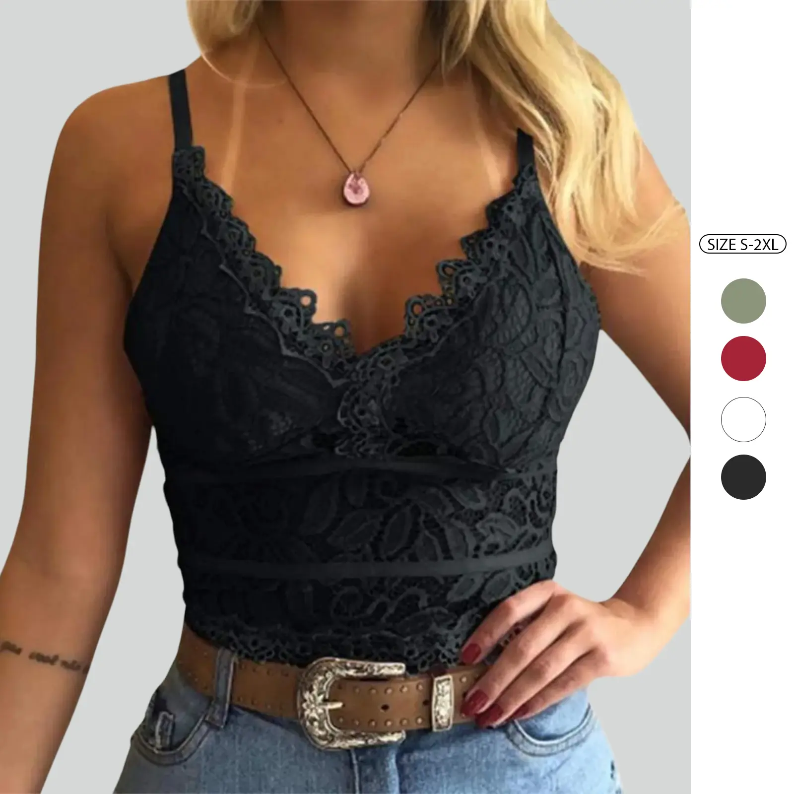 Imily Bela Women's Lace Camisole Soft Crochet Spaghetti Strap Vest Outer Wear Short Camisole Top
