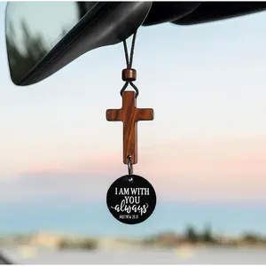 Bible Verse Car Rearview Hanging Cross Ornament, Daily Encouragement, Christian Accessories for Vehicle Religious Aesthetic Accessory, Inspirational Car Decor for Faithful Drivers