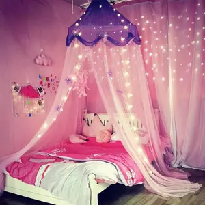 Bed Canopy with Lights,Bed Canopy for Girls Canopy Bed Curtains Girls Bedroom Decor for  to  Size Bed (Purple and )