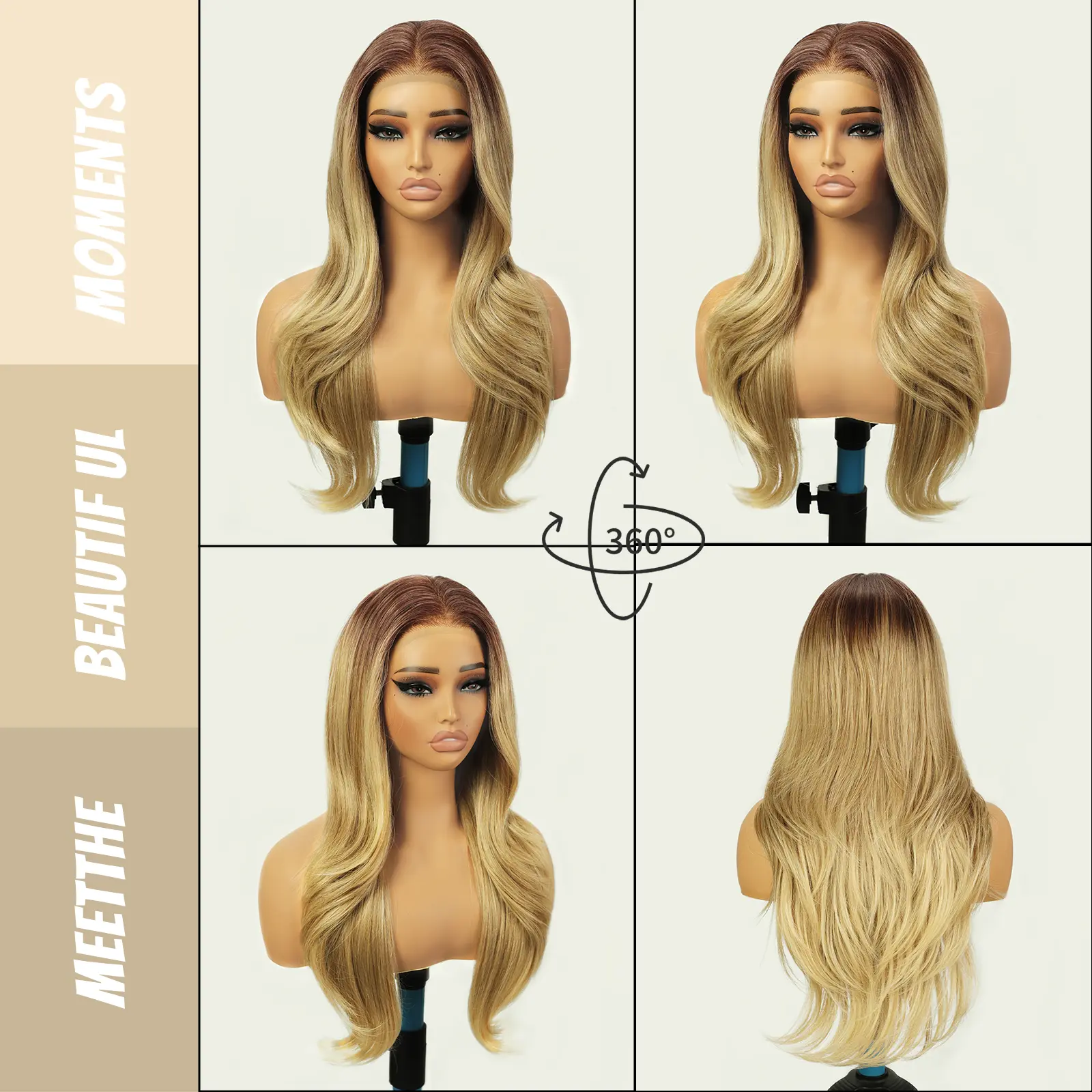 13*4 Lace Front Wig 26'' Ombre Blonde Layered Wave Synthetic Glueless Lace Wig Long Wavy Hair with Baby Hair Pre Pluck Ombre Wigs for Women Natural Daily Use