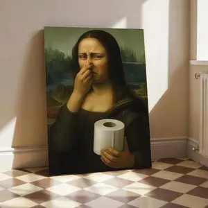 Funny Mona Lisa Toilet Paper Canvas Wall Art Poster, Modern Humorous Bathroom Decor, Vintage Style Parody Art Print for Living Room Bedroom Office, Unframed or Gallery Wrapped Canvas