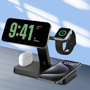 4 in 1 Charging Station for iPhone, Magnetic Wireless Charger for iPhone 16 15 14 13 12 Pro Max & Apple Watch - Wireless Charging Station for AirPods 4 3 Pro iphone 17 design charger