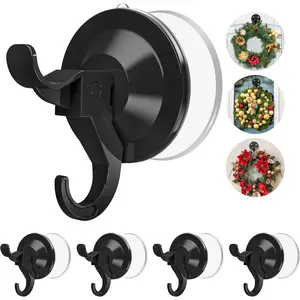 5 Pack Wreath Door Hanger, Heavy Duty Suction Cup Hooks with Adhesive Suction Tab, Removable Wreath Holders for Front Door and Window, No Damage Christmas Garland Door Hanger, Holds up to 11 Lbs