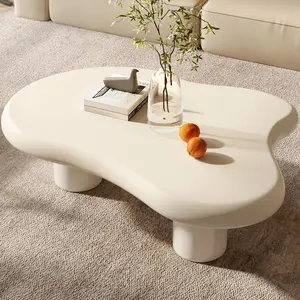 Guyii Cloud Coffee Table Cream White/Black MDF Eco-Friendly 3-Legged Compact Round Edge Design for Living Room Easy Maintenance - Coffeetable