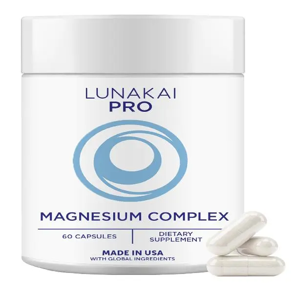 Lunakai PRO USA Made 7-in-1 Magnesium Complex for Women & Men - 405mg Blend with B6 P-5-P for Daily Muscle, Sleep, Stress & Energy Support, Non-GMO Supplement, 60 Capsules