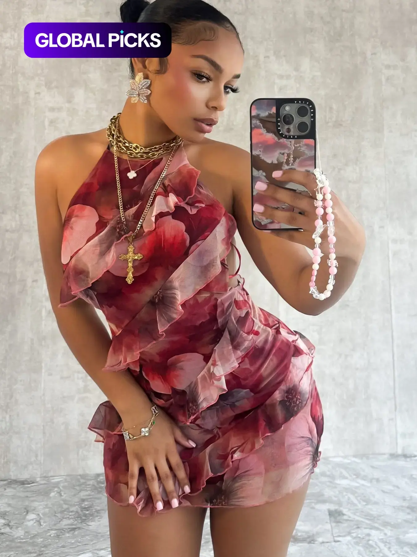 Women's Summer Strapless Belted Dress, Hip Frill Decoration, Fashionable Sexy Party Mini Dress, Sleeveless Floral Print, Slim-Fitting, Elegant Romantic Dress, Dresses For Party