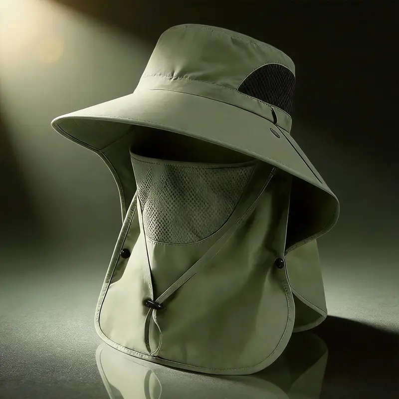 Unisex Polyester Fishing Bucket Hat - Waterproof, Breathable, Adjustable, Full Cover with Neck Flap, UPF 50+ UV Protection for Summer Outdoor Activities