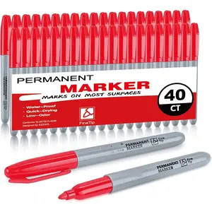 Red Permanent Markers Bulk, 40 Packs Fine Tip Permanent Markers,  Markers,  Smear Proof Pens, Quick Drying, Office Supplies for School, Office,