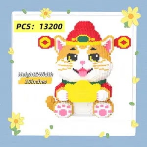 Golden Wealth Cat Building Blocks 3D Micro Blocks 13200 Pieces 16x16 Inches Cat Design Educational & Stress Relief Toys
