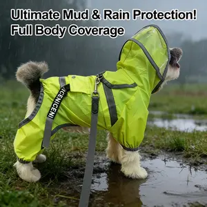 Waterproof Full Body Dog Raincoat | 4-Leg Pet Rain Jacket with Transparent Hood & Harness | Mud-Proof Reflective Clothes