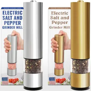 Bundle: Salt and Pepper  & Copper Salt or Pepper  -  Operated Ceramic Burr Peppermill - Stainless Steel -  Mill With LED Light