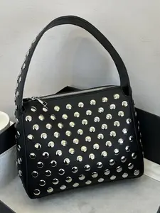 Trendy Women's Rivet Bag, Unique Minimalist Style, Solid Color Large Capacity Shoulder Bag, Elegant Versatile Handbag for Commuting Shopping Parties, Handbag Shoulder Purse, Chic Bag