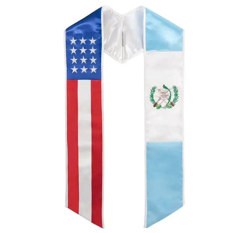 GraduationMall Country Flag Graduation Stole Embroidery Sash for Study Abroad International Students Class of 2025 Silky Satin Cape Shawl Set
