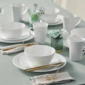 【Mother's Day】Silvanest 16-Piece Real Bone China Plates and Bowls Set | Elegant White Dotted Trim | Chip-Resistant & Durable | Premium Kitchen Must-Have for 4