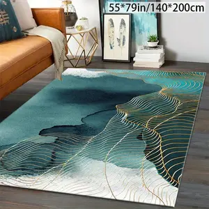 Velvet + Pointed Base]1PC Marble-patterned Gold-edged Strip Living Room Carpet, Nordic Style Fashion Trend Indoor/Outdoor Decor Carpet, Machine-washable Rectangular Living Room Rug, Decorative Carpet for Home, Office, Bedroom and Hotel, Boho Area Rug