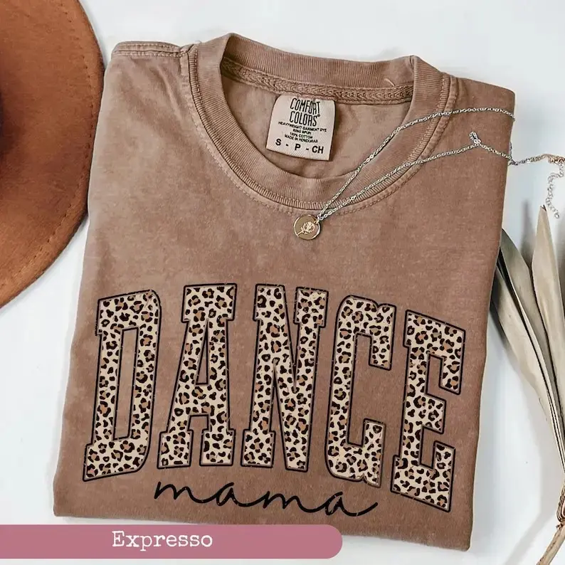 Comfort Colors Dance Mama Leopard T-Shirt, Dance Mom Shirt, Women Graphic Tee, Dance Team Outfit, Cute Mom Gift Shirt, Unisex Cotton Tee
