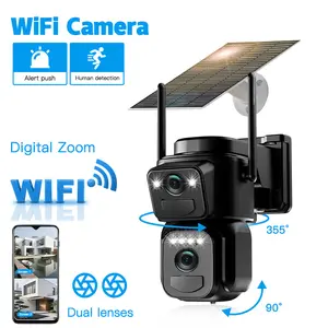2K HD WiFi Dual-Lens Wireless Solar Security Camera Smart  low-power 24/7 operation  solar-powered  color night vision one-tap viewing on your phone 360° dual-view display two-way audio motion detection IP66-rated