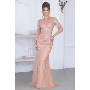 Lenovia 8369 Beaded Embroidered Mesh Long Mother of Bride Dress with 3/4 Sleeves