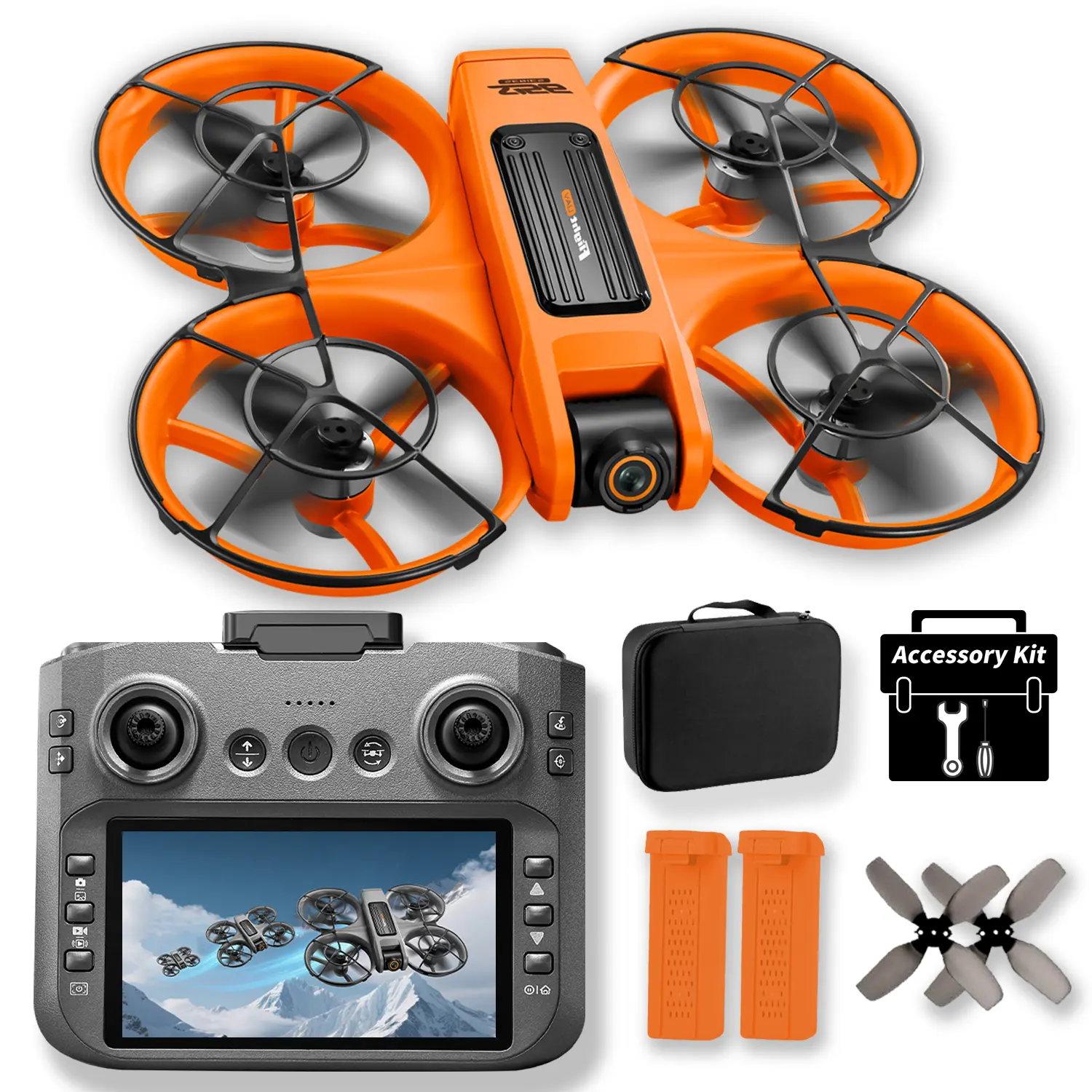 FPV Remote Control Drone, Dual Camera Drone with Infrared 4-Way Obstacle Avoidance, HD Camera Quadcopter, 12-15 Min Battery Life, WIFI Transmission, 360° Grid Protection, Automatic Target-Following, Adjustable Cover