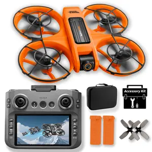 Drone with 4.9in Screen | HD Dual Camera | 4-Way Obstacle Avoidance | 15min Battery | WiFi FPV | 360° Grid Protection | Stunt Mode | Beginner Gift Set adjustable lens rc glider Dual Camera Folding RC Drone
