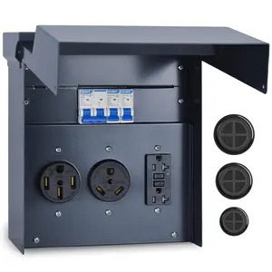 RV Electrical Panel with Breaker, Temporary Power Outlet Box, UL 50 30 20Amp Receptacles, Outdoor Weatherproof Metal Enclosure, Easy Setup for Campers, Travel , Mobile Homes (Blue)