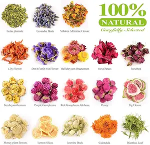 50-Pack 100% Natural Dried Flowers & Herbs Kit with Candle Accessories, Crystal Spoon for DIY Candle, Soap Making, Self-Care Crafts - Includes Lavender, Rose Petals, Jasmine, Lily, Forget-Me-Not