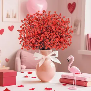 Der Rose Red Artificial Baby's Breath Flowers, 10pcs 21in Faux Gypsophila Stems, Red Silk Flowers for Valentine's Day Decor, Fake Red Flowers for Indoor Vase Arrangements