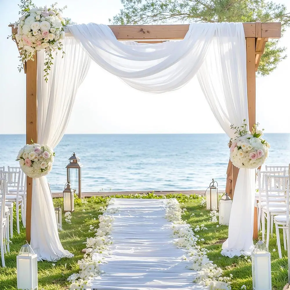 Elegant 1/4 Panels Wedding Arch Draping Fabric 20FT Sheer Chiffon Ceiling Drapes Backdrop Curtain for Wedding Ceremony Birthday Party White Hanging Wrinkle-Free Silky Soft Decorations Supplies