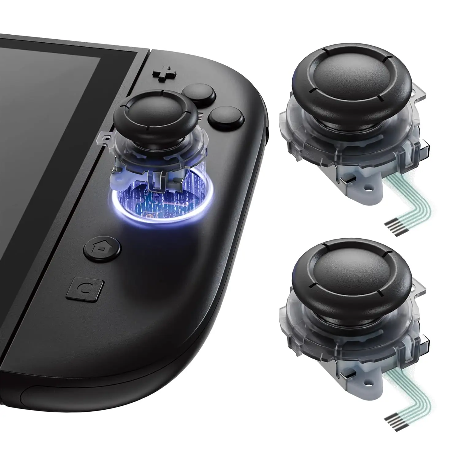 eXtremeRate Replacement 3D Joystick for Nintendo Switch 2 JoyCon, Controller Left Right Analog Stick Thumbsticks with Repair Tools for JoyCon 2, Multi-Colors Options - Clear Slate Black