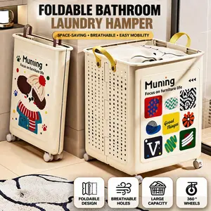 Foldable Household Bathroom Laundry Basket Plastic Retro Style Large Capacity for Kids' Toy Storage Space-Saving Breathable Design